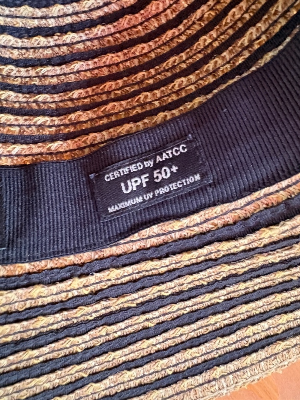 Eric Javits Packable Straw and Black Ribbon Bucket Sun Hat UPF 50+ Stripe - Picture 11 of 14